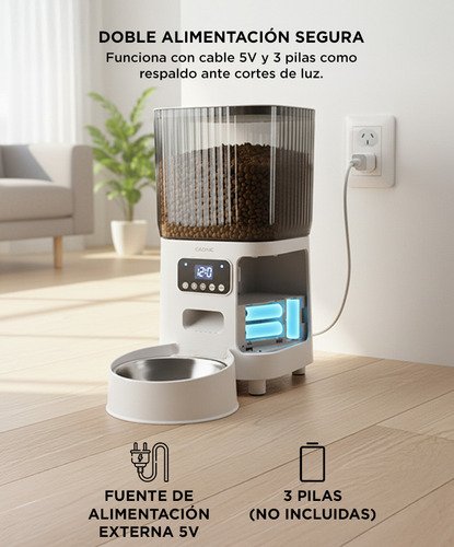 Comedero Automático Gadnic Dispenser Alimento 5 Lts Programa Blanco - Image 5