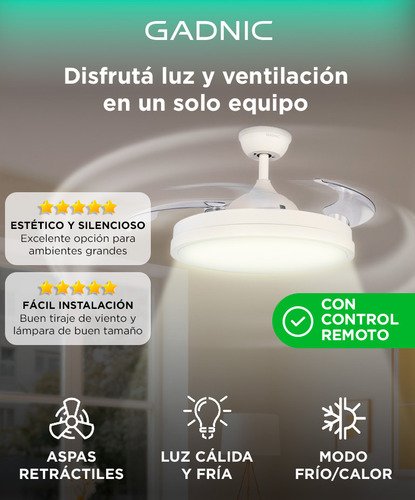 Ventilador De Techo Gadnic Climaled Luz Led 3 Aspas Abs Diámetro 52 Pulgadas - Image 2