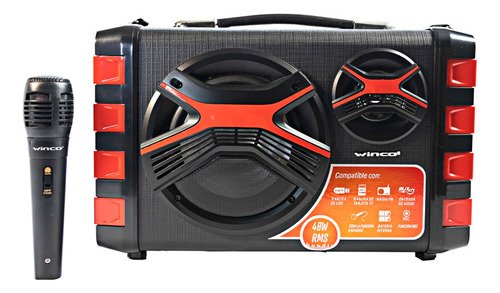 Parlante Portatil Bluetooth Microfono Usb 40w Fm Winco W211 Color Rojo