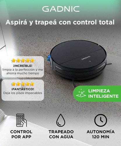 Aspiradora Robot Gadnic 3 Modos Limpieza Poder De Succión Negro Negro Opaco - Image 2