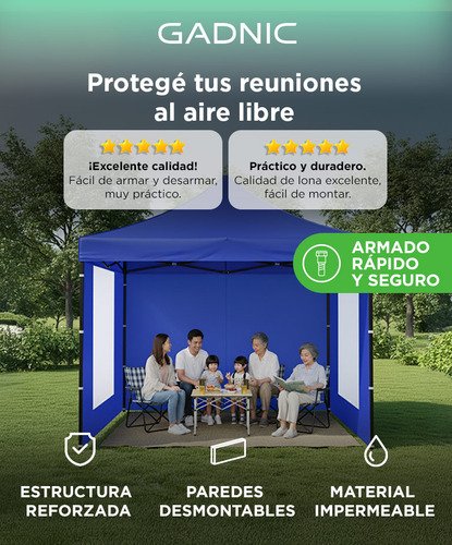 Gazebo South Port By Gadnic 3x3-m Plegable 3x3 Reforzado Paredes Con Ventana Resistente Al Viento - Image 2