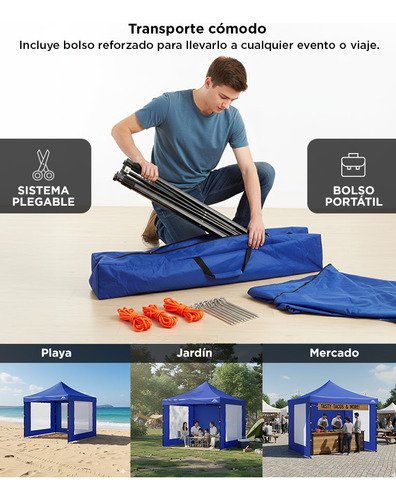 Gazebo South Port By Gadnic 3x3-m Plegable 3x3 Reforzado Paredes Con Ventana Resistente Al Viento - Image 3