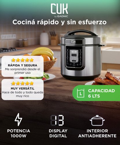 Arrocera Eléctrica Cuk By Gadnic Hd100 Olla A Presión Válvula De Seguridad 1000w 6 Litros Color Gris - Image 2