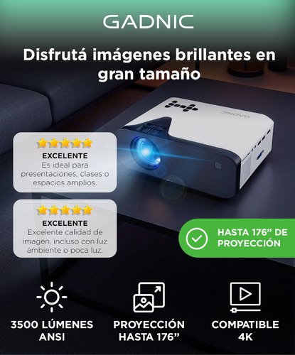 Proyector Portatil Gadnic P-3129 Fhd Soporta 4k Bt Multi Conexion 5000 Lúmenes Control Remoto 40 A 150 - Image 2