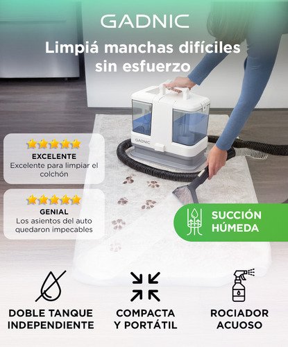 Aspiradora Gadnic Dustmaster Limpiador De Manchas Difíciles Tapizados 330w Doble Depósito Blanco - Image 2
