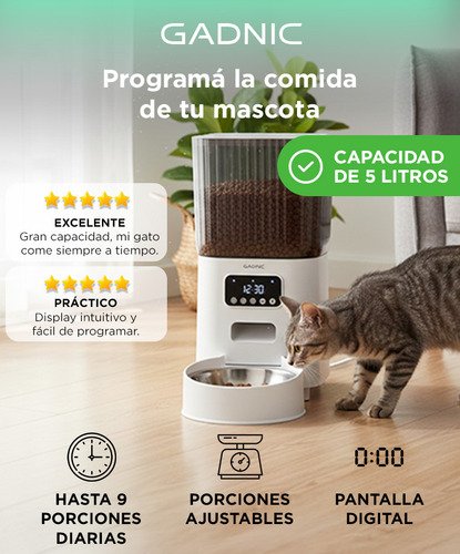 Comedero Automático Gadnic Dispenser Alimento 5 Lts Programa Blanco - Image 2