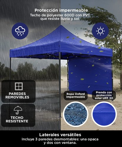 Gazebo South Port By Gadnic 3x3-m Plegable 3x3 Reforzado Paredes Con Ventana Resistente Al Viento - Image 4