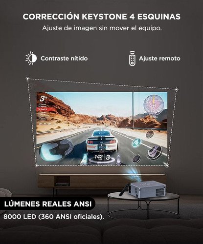Proyector Gadnic Cinemax Fhd 1080p Led 8000 Lúmenes Bt Conexión Inalámbrica - Image 4