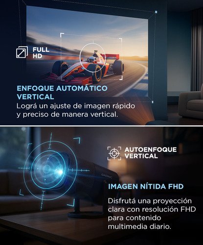 Proyector Portátil Gadnic Fhd Atv 9000 Lúmenes Screen Mirroring 200 Ansi Enfoque Automático Rotación 270 Negro - Image 3