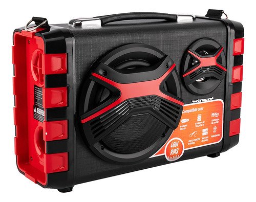 Parlante Portatil Bluetooth Microfono Usb 40w Fm Winco W211 Color Rojo - Image 3