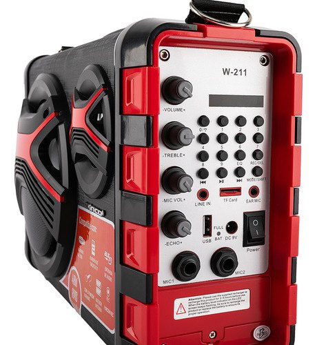 Parlante Portatil Bluetooth Microfono Usb 40w Fm Winco W211 Color Rojo - Image 4