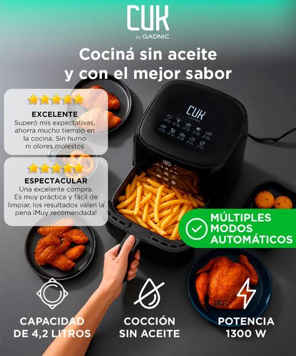 Freidora De Aire Cuk By Gadnic F2.6 1300w 4.2 Litros Cocina Saludable Sin Aceite Antiadherente Negro - Image 2