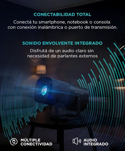 Proyector Portátil Gadnic Fhd Atv 9000 Lúmenes Screen Mirroring 200 Ansi Enfoque Automático Rotación 270 Negro - Image 4