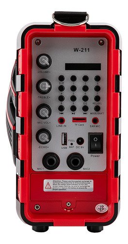 Parlante Portatil Bluetooth Microfono Usb 40w Fm Winco W211 Color Rojo - Image 6
