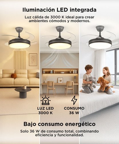 Ventilador De Techo Lumifan Gadnic 4 Aspas Retractiles Abs Luz - Image 4