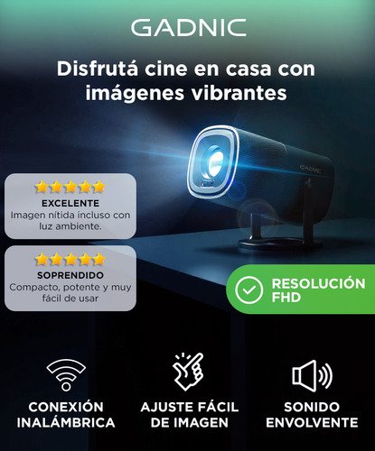 Proyector Portátil Gadnic Fhd Atv 9000 Lúmenes Screen Mirroring 200 Ansi Enfoque Automático Rotación 270 Negro - Image 7