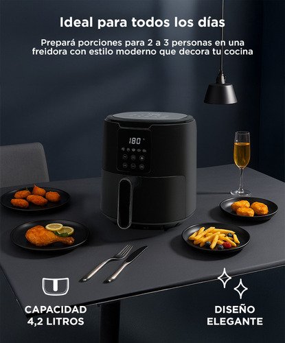 Freidora De Aire Cuk By Gadnic F2.6 1300w 4.2 Litros Cocina Saludable Sin Aceite Antiadherente Negro - Image 5