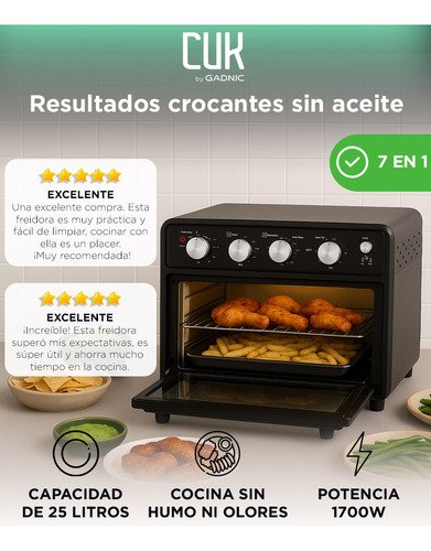 Horno Y Freidora De Aire Gadnic 19l 7 Funciones 1700w Convección Luz Indicadora Timer 7 Modos Función Grill Negro - Image 3