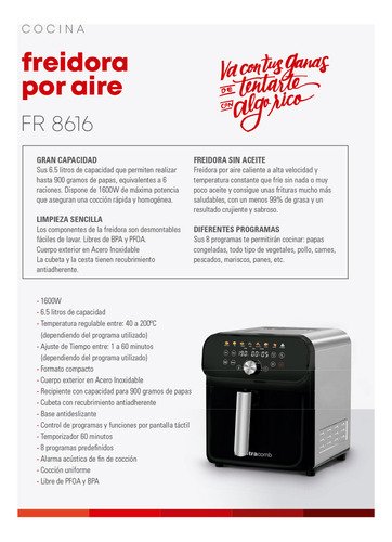 Freidora De Aire Ultracomb Fr-8616 Digital 6,5 Lts 1600w Color Negro - Image 3