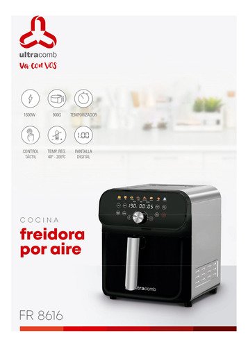 Freidora De Aire Ultracomb Fr-8616 Digital 6,5 Lts 1600w Color Negro - Image 4