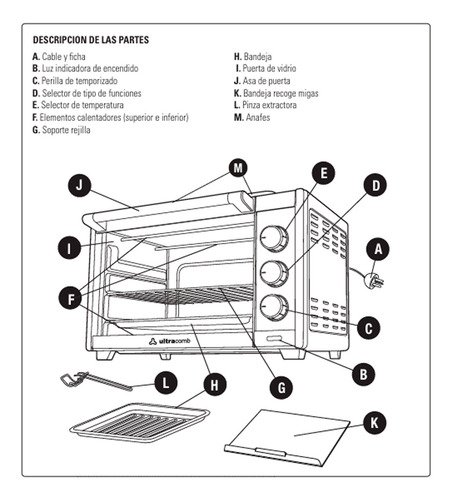 Horno Eléctrico De Mesa Ultracomb Uc-55acn 55 Litros Rojo Con Doble Anafe - Image 3