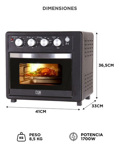 Horno Y Freidora De Aire Gadnic 19l 7 Funciones 1700w Convección Luz Indicadora Timer 7 Modos Función Grill Negro - Image 7