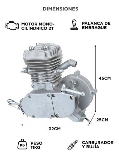 Kit Motor Gadnic Bicmot01 Motor 2 Tiempos 80cc Bicicleta 2t Velocidad Extendida Gris - Image 6