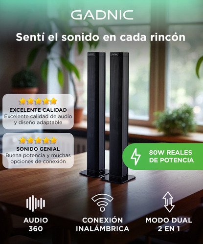 Barra De Sonido Gadnic Bs1000 2en1 Aux Bt Optical 80w Multi Conexión Aux Microsd Led Display Negro - Image 2