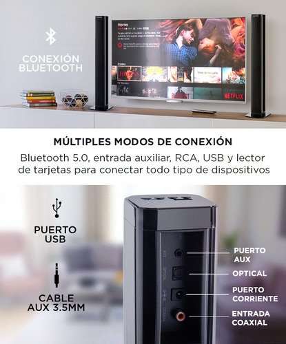 Barra De Sonido Gadnic Bs1000 2en1 Aux Bt Optical 80w Multi Conexión Aux Microsd Led Display Negro - Image 3
