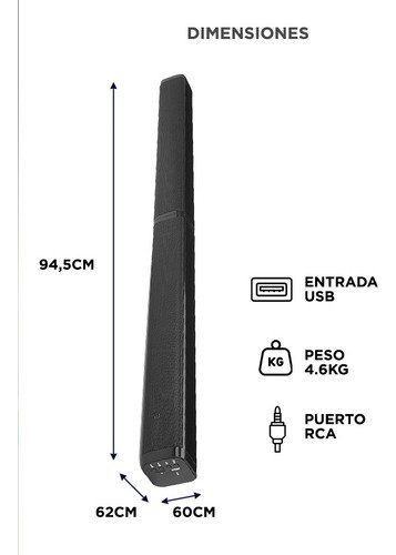 Barra De Sonido Gadnic Bs1000 2en1 Aux Bt Optical 80w Multi Conexión Aux Microsd Led Display Negro - Image 6