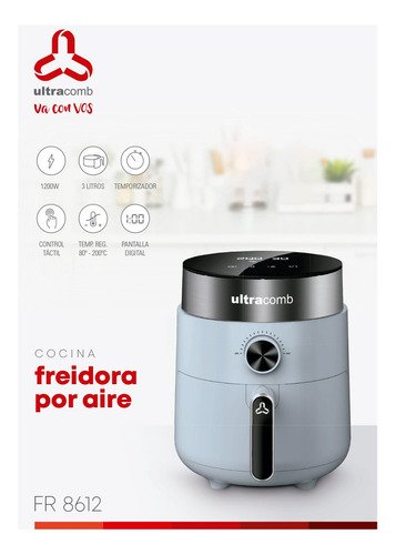 Freidora De Aire Ultracomb Fr-8612 Color Celeste / Inoxidabl Color Celeste / Inoxidable - Image 4
