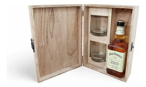 Jack Daniels Honey 700ml + 2 Vasos Estuche Madera Gift Box