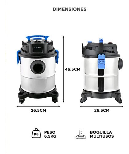 Aspiradora De Tacho Gadnic 15l Silenciosa Sopladora 1200w Azul - Image 5