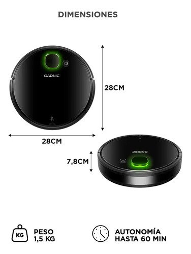 Aspiradora Robot Gadnic Potente Succión Sensor Anti Caídas Filtro Hepa Lavable Depósito Extraíble - Image 6