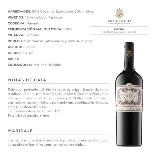 Vino Rutini Colección Cabernet Malbec 750 Ml - Image 6