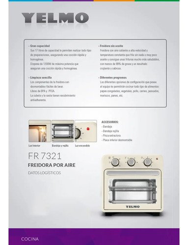 Freidora Yelmo Freidora De Aire Fr-7321 Sin Aceite Multifunción Color Crema - Image 5