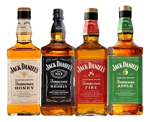 Whisky Jack Daniels Combo X 4 Old No7 Fire Honey Apple 1 Lit