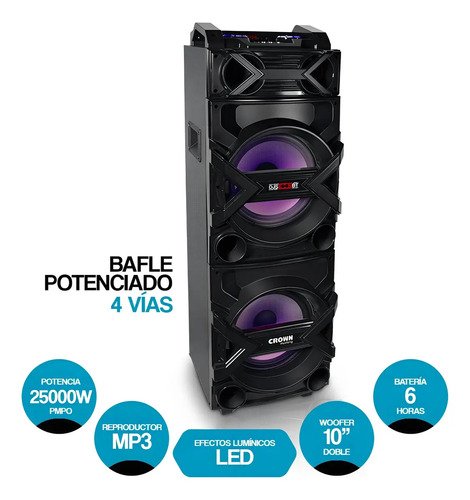 Parlante Crown Mustang Djs-1002bt Portátil Con Bluetooth Negro - Image 4