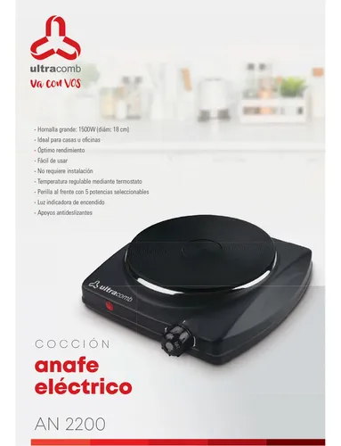 Anafe Eléctrico 1 Hornalla Ultracomb Modelo An-2200 Negro 18 Cm 1500w - Image 3