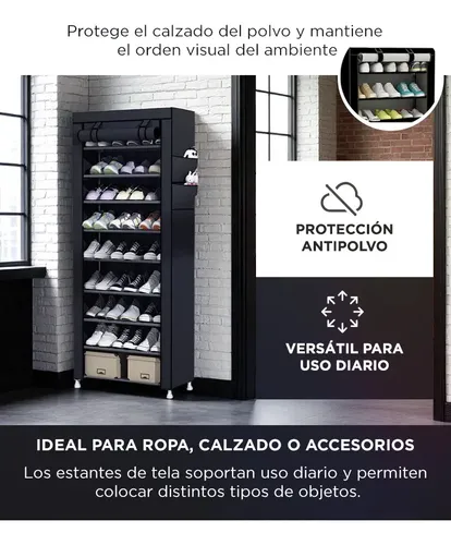 Organizador De Zapatos 9 Niveles 27 Pares Puerta Con Cierre Negro - Image 2