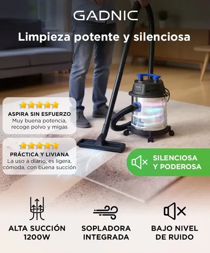 Aspiradora De Tacho Gadnic 15l Silenciosa Sopladora 1200w Azul - Image 2