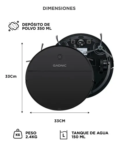 Aspiradora Robot Gadnic 3 Modos Limpieza Poder De Succión Negro Negro Opaco - Image 6
