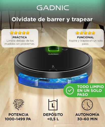 Aspiradora Robot Gadnic Potente Succión Sensor Anti Caídas Filtro Hepa Lavable Depósito Extraíble - Image 2