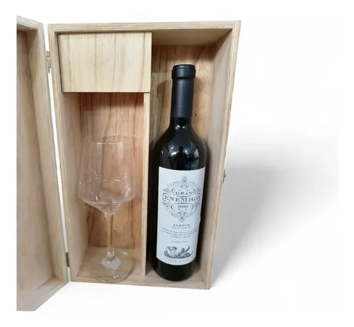 Vino Enemigo Agrelo + Copa En Estuche De Madera Ideal Regalo