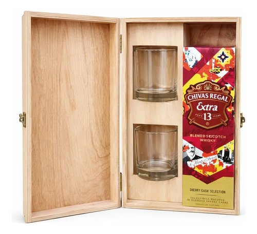 Chivas 13 700ml+2 Vasos En Estuche De Madera Giftbox