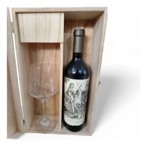 Combo Malbec Argentino + Copa En Estuche Madera Ideal Regalo