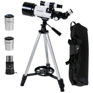 Telescopio Gadnic 400x70 Con Tripode Lente Barlow 3x Oculares 10mm 25mm Buscador 5x24 Blanco