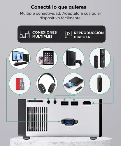 Proyector Portatil Gadnic P-3129 Fhd Soporta 4k Bt Multi Conexion 5000 Lúmenes Control Remoto 40 A 150 Blanco - Image 3