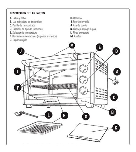 Horno Eléctrico De Mesa Ultracomb Uc-45acn 45 Lts Rojo Doble Anafe Superior - Image 5