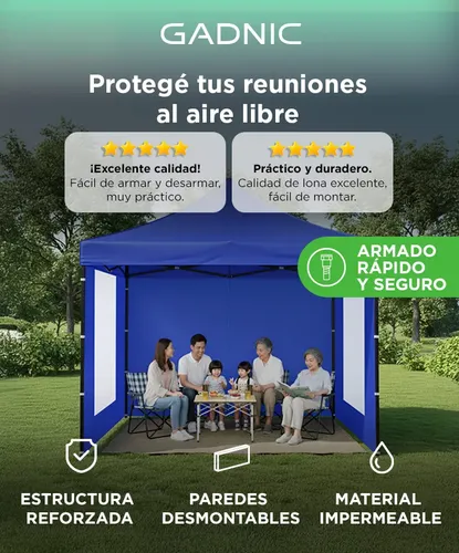 Gazebo South Port By Gadnic 3x3-m Plegable 3x3 Reforzado Paredes Con Ventana Resistente Al Viento - Image 2